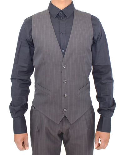Dolce & Gabbana Elegant Gray Striped Dress Vest - Masuh best bargains 