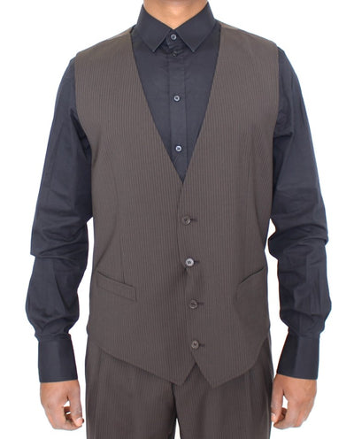 Dolce & Gabbana Elegant Brown Striped Wool Dress Vest - Masuh best bargains 