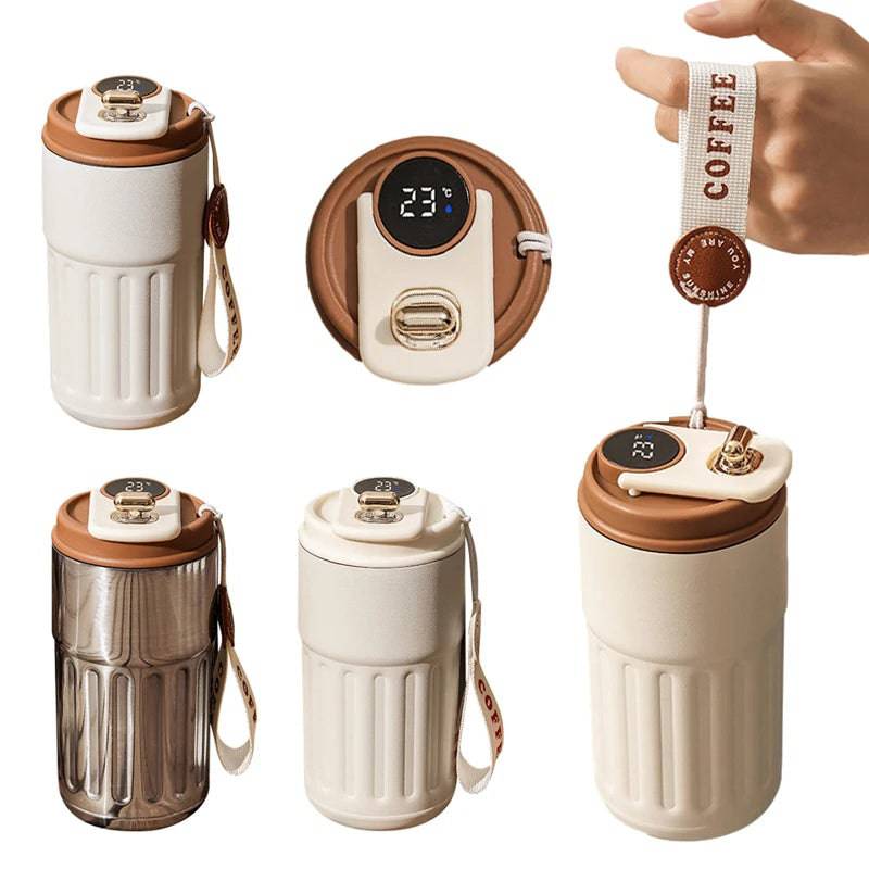 Smart Digital Thermal Bottle Portable Coffee Mug Stainless Steel Water Bottle 450ml - Masuh best bargains 