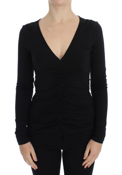 Versace Jeans Elegant V-Neck Black Viscose Blend Sweater - Masuh best bargains 