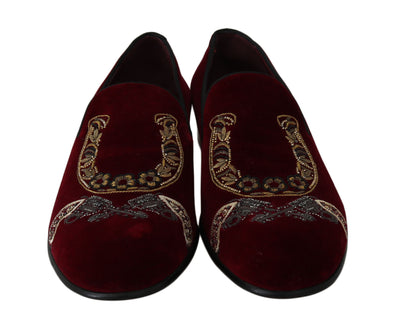 Dolce & Gabbana Bordeaux Velvet Sequined Men's Loafers - Masuh best bargains 
