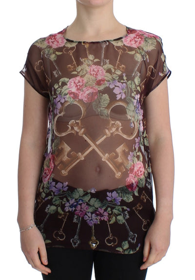 Dolce & Gabbana Elegant Floral Silk Blouse with Cap Sleeves - Masuh best bargains 