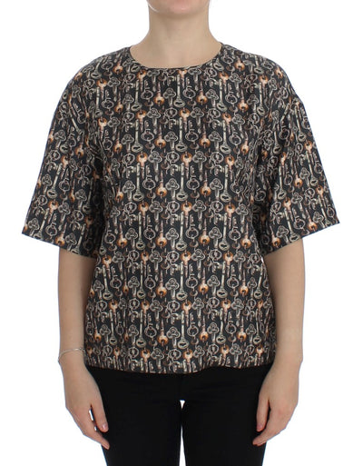 Dolce & Gabbana Enchanted Sicily Silk Blouse with Medieval Keys Print - Masuh best bargains 