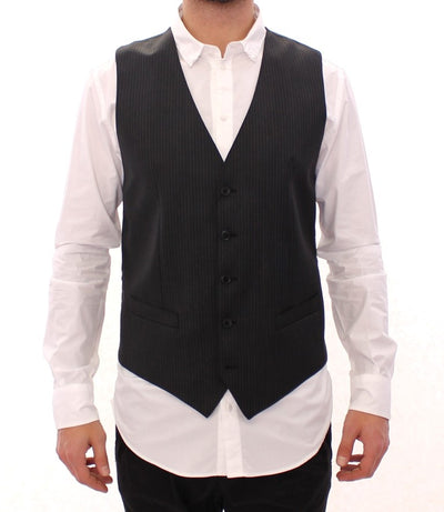 Dolce & Gabbana Elegant Gray Striped Dress Vest - Masuh best bargains 