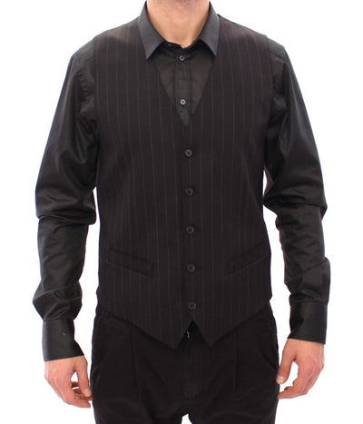 Dolce & Gabbana Elegant Black Striped Wool Dress Vest - Masuh best bargains 