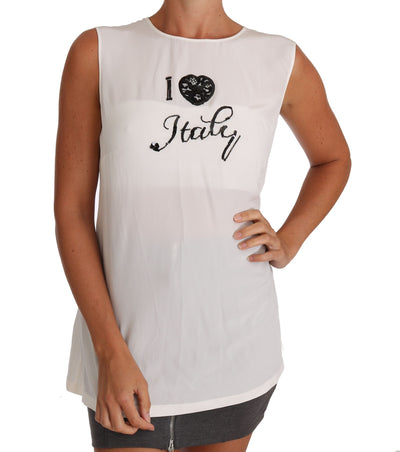 Dolce & Gabbana Elegant White Silk Sleeveless Top with Lace Detail - Masuh best bargains 
