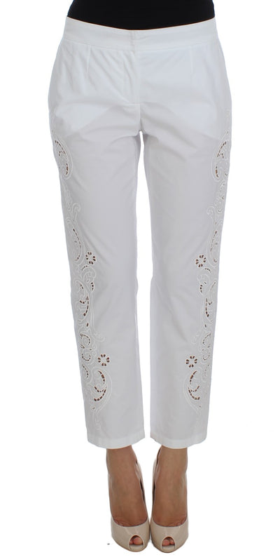 Dolce & Gabbana Elegant White Floral Cutout Dress Pants - Masuh best bargains 