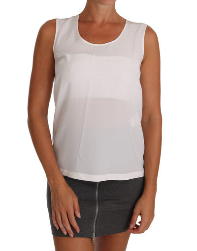 Dolce & Gabbana Elegant Sleeveless White Silk Blouse Top - Masuh best bargains 
