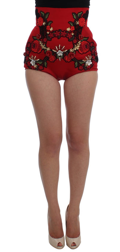 Dolce & Gabbana Ravishing Red Silk Embroidered Shorts - Masuh best bargains 