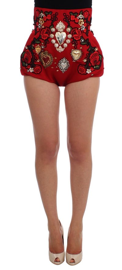 Dolce & Gabbana Red Silk Crystal-Embellished Mini Shorts - Masuh best bargains 