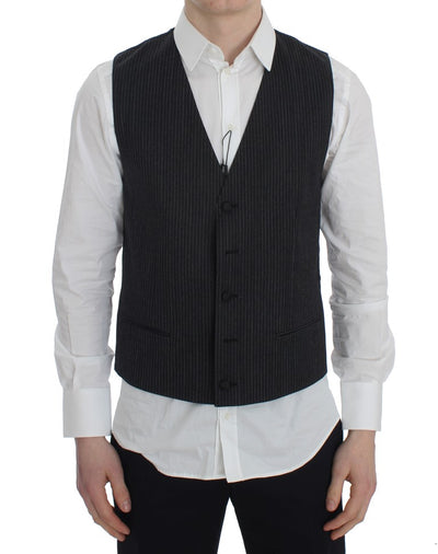 Dolce & Gabbana Elegant Gray Striped Wool Vest - Masuh best bargains 