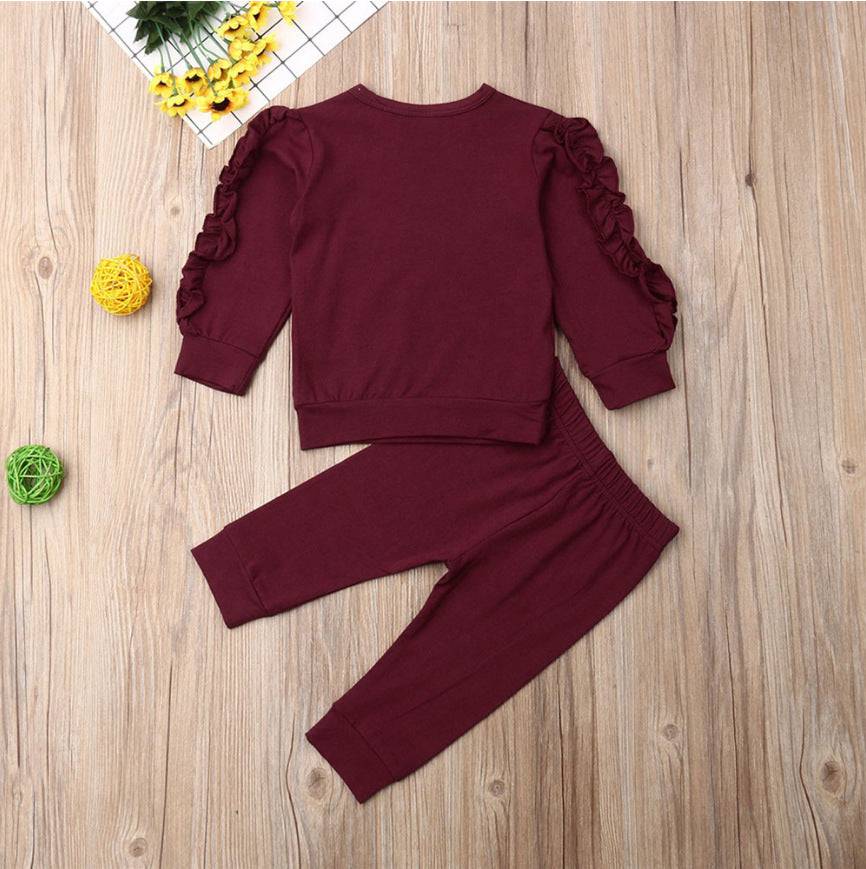 Newborn Baby Boys and Girls Ruffles Jumper Solid Tops and Pants Infant Kids 2Pcs Outfits Clothes Set . - Masuh best bargains 