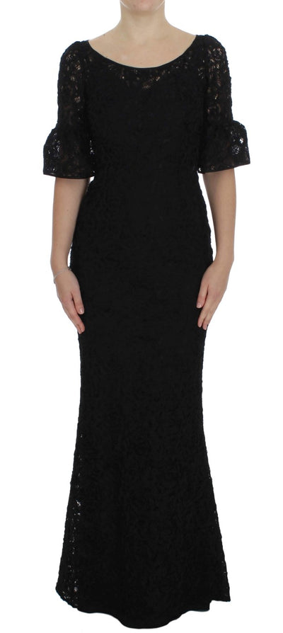 Dolce & Gabbana Elegant Black Floral Lace Maxi Dress - Masuh best bargains 