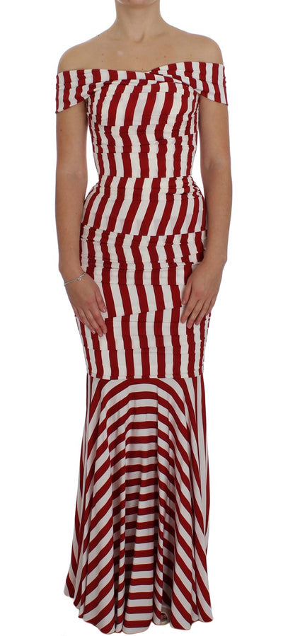 Dolce & Gabbana Elegant Red and White Striped Silk Bodycon Dress - Masuh best bargains 