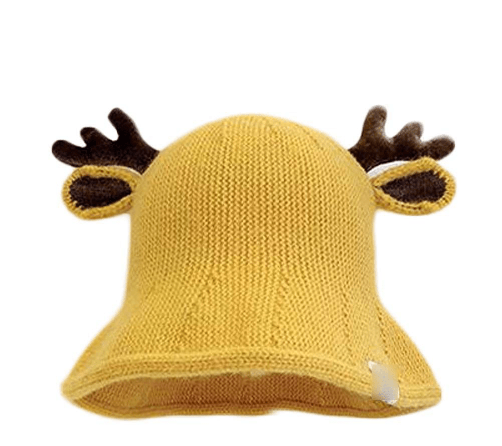 Yellow Cute Kids Fall Winter Hat Antler Christmas Hat Boys Girls Bucket Hat Warm Knitted Hat, 1-3Y - Masuh best bargains 