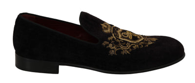 Dolce & Gabbana Elegant Black Loafers with Gold Crown Embroidery - Masuh best bargains 