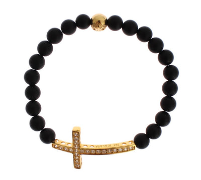 Nialaya Chic Matte Onyx Bead & CZ Diamond Cross Bracelet - Masuh best bargains 