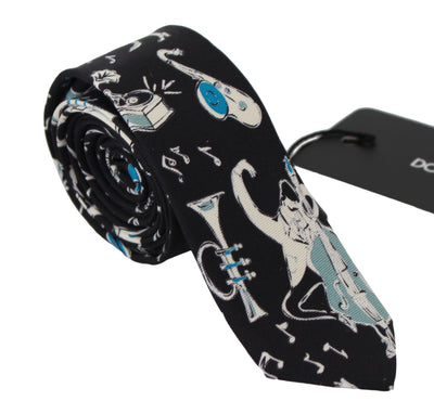 Dolce & Gabbana Elegant Black Music Pattern Silk Neck Tie - Masuh best bargains 
