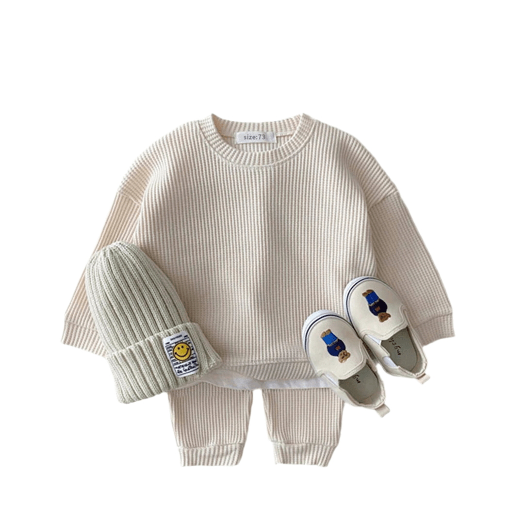 Infant Baby Boys Clothes Set Mock Two-piece Waffle Cotton Sweatshirt+Pants 2pcs Outfit - Masuh best bargains 