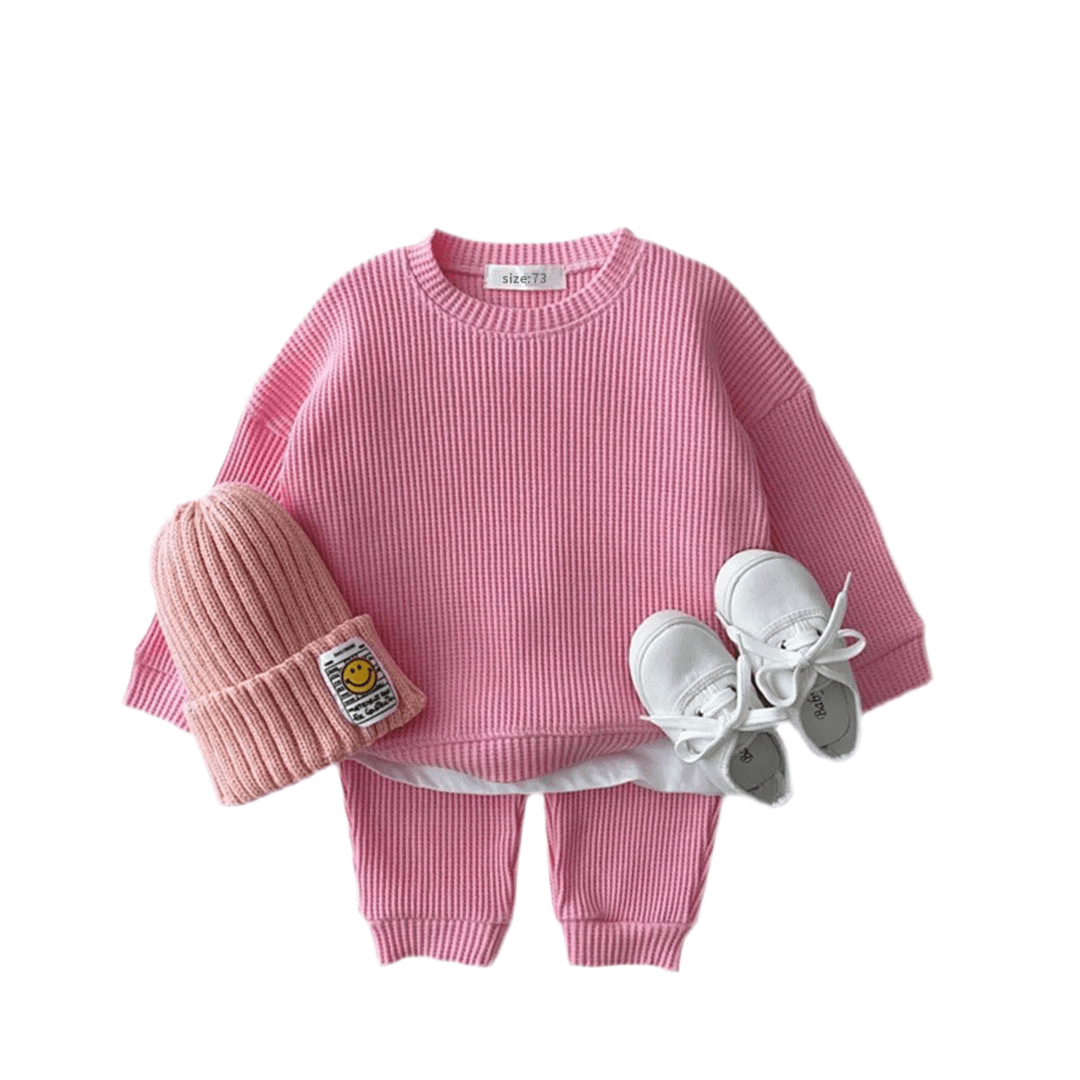 Infant Baby Boys Clothes Set Mock Two-piece Waffle Cotton Sweatshirt+Pants 2pcs Outfit - Masuh best bargains 