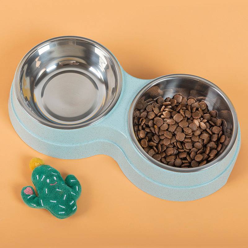 Double Pet Bowls Dog Food Water Feeder Stainless Steel Pet Drinking Dish Feeder. - Masuh best bargains 