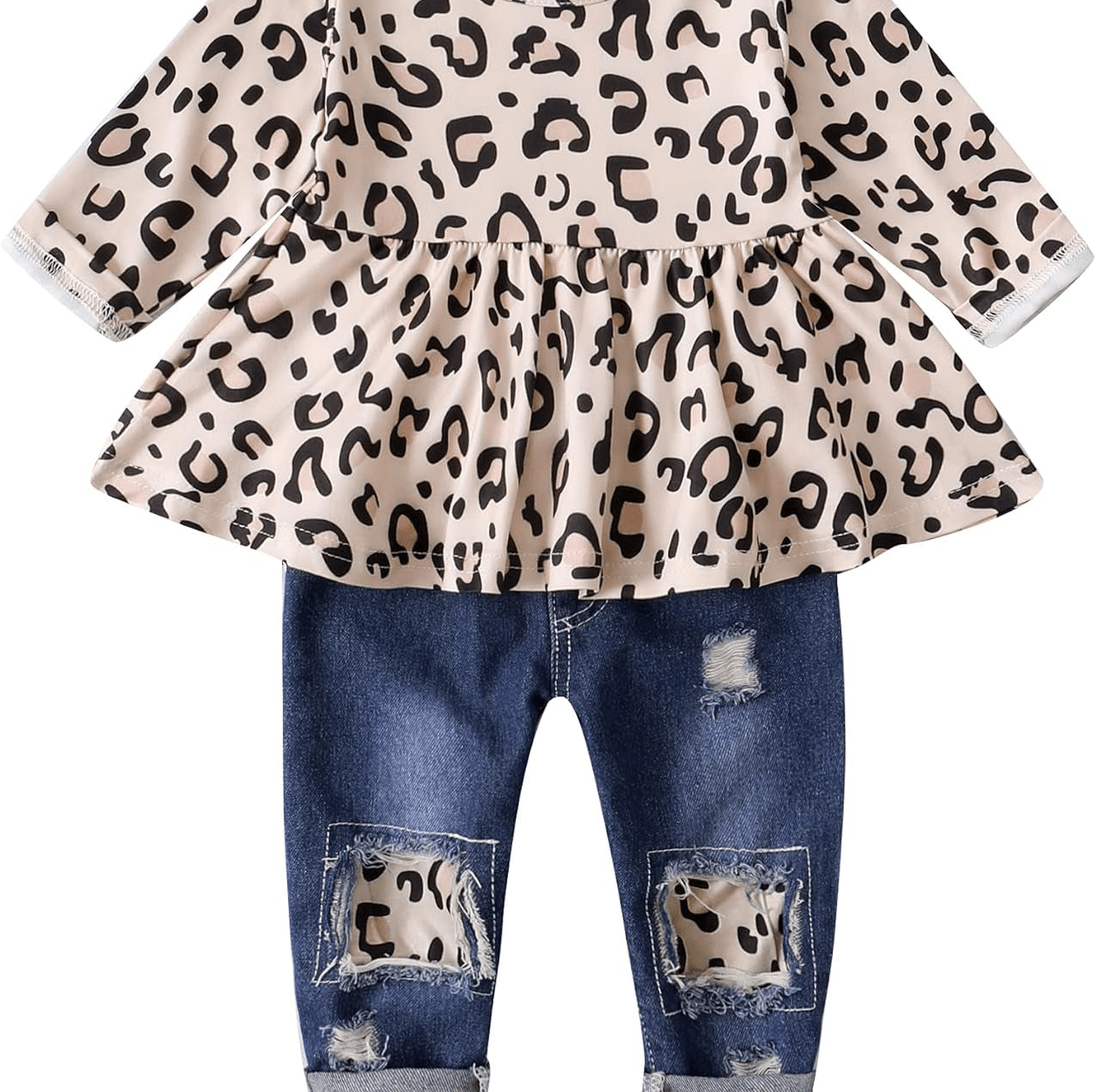 Baby Girl Clothes 12 18 24 Months Outfits for Infant Toddler Denim Girls' Clothing Ruffle Top Ripped Jeans Pant Sets - Masuh best bargains 