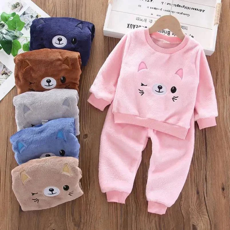 new Baby Boy Girl Clothes Autumn winter 2Pcs Sets Pajamas Set Flannel Toddler Child Warm Catoon Sleepwear Kids Home Suit 0-6Year - Masuh best bargains 