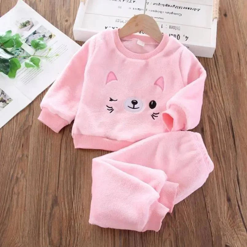 new Baby Boy Girl Clothes Autumn winter 2Pcs Sets Pajamas Set Flannel Toddler Child Warm Catoon Sleepwear Kids Home Suit 0-6Year - Masuh best bargains 