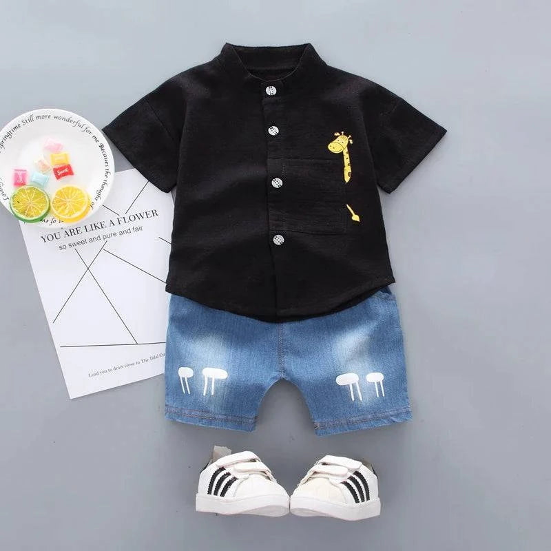 Baby Boys Shirt Cartoon Tops Denim Shorts Pants Outfits Set - Masuh best bargains 