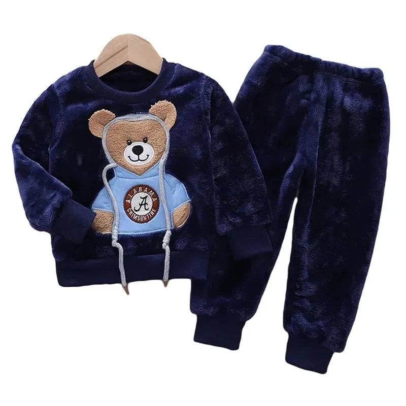 Kids Sets Plush Hooded Jacket 2pcs Children's Casual Outfit - Masuh best bargains 