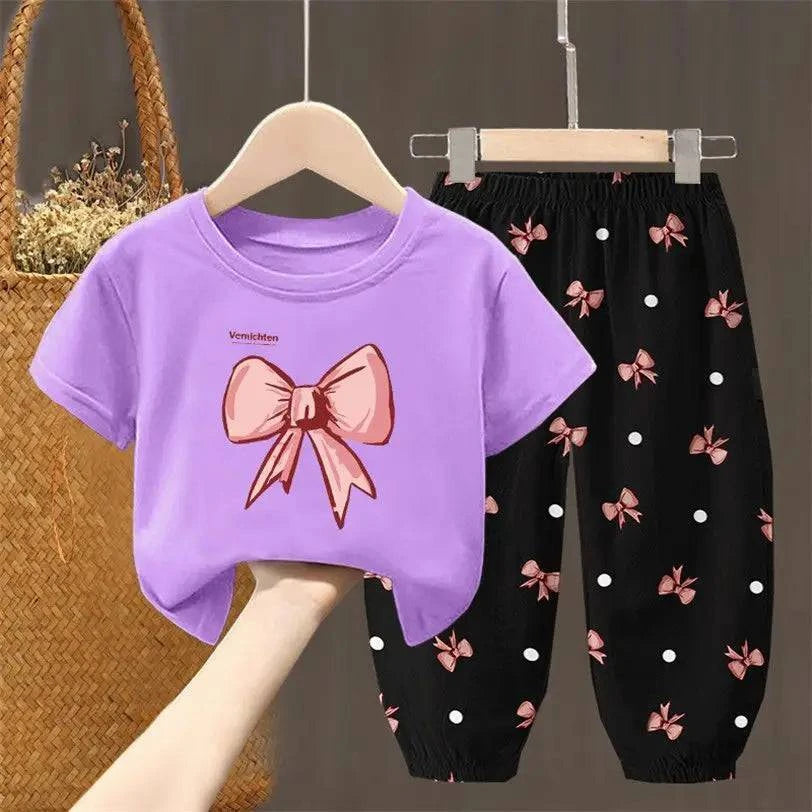 Summer Sets Children's Clothing Girls Kids Toddler Clothes Cute Fashion T-shirt Top Pants 2PCS Baby Girl Clothes - Masuh best bargains 