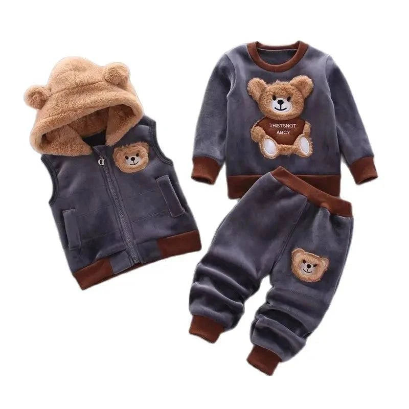 Kids Set Tricken Fleece Children Hooded Outerwear Tops Pants 3PCS Outfits - Masuh best bargains 