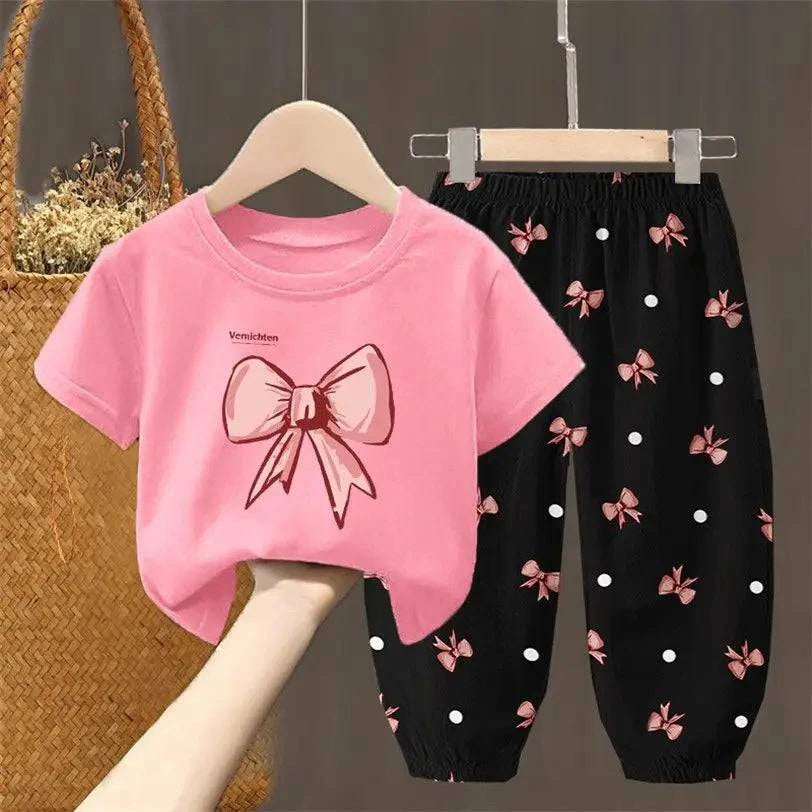 Summer Sets Children's Clothing Girls Kids Toddler Clothes Cute Fashion T-shirt Top Pants 2PCS Baby Girl Clothes - Masuh best bargains 