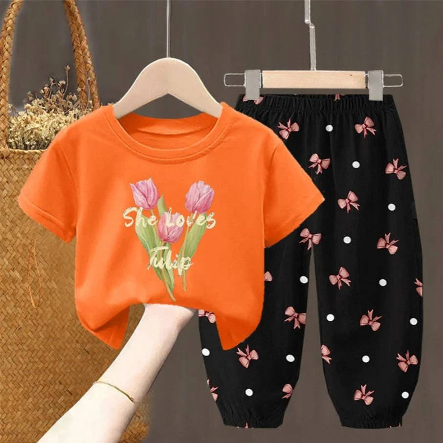 Summer Sets Children's Clothing Girls Kids Toddler Clothes Cute Fashion T-shirt Top Pants 2PCS Baby Girl Clothes - Masuh best bargains 