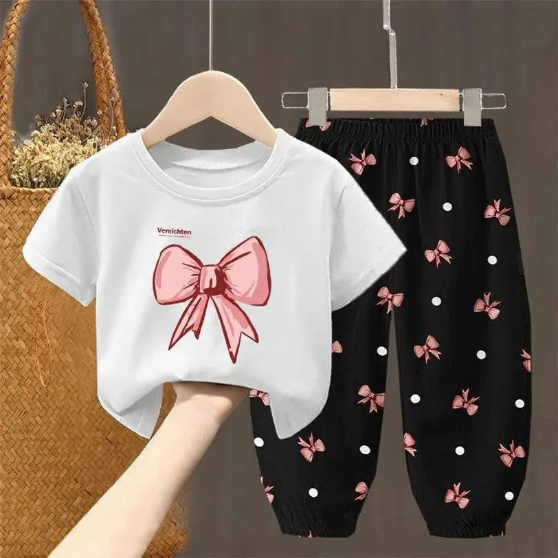 Summer Sets Children's Clothing Girls Kids Toddler Clothes Cute Fashion T-shirt Top Pants 2PCS Baby Girl Clothes - Masuh best bargains 