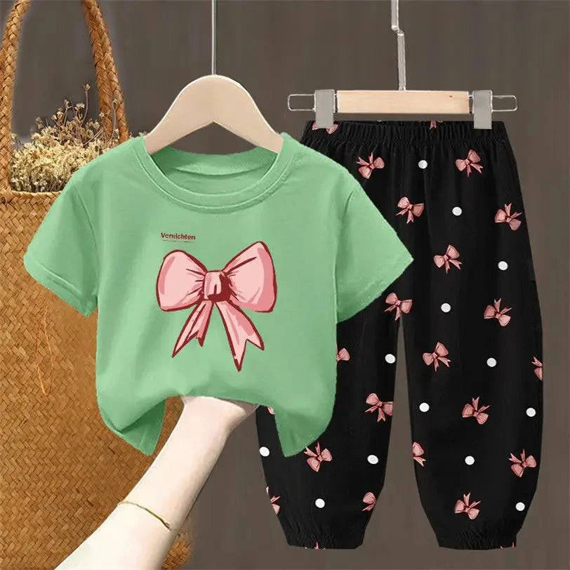 Summer Sets Children's Clothing Girls Kids Toddler Clothes Cute Fashion T-shirt Top Pants 2PCS Baby Girl Clothes - Masuh best bargains 