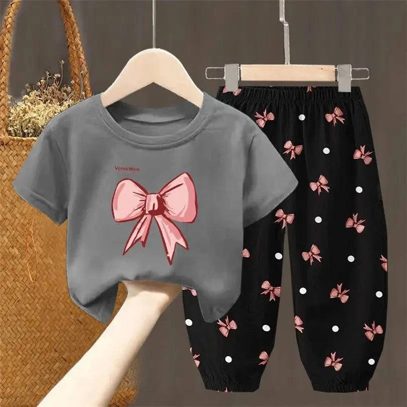 Summer Sets Children's Clothing Girls Kids Toddler Clothes Cute Fashion T-shirt Top Pants 2PCS Baby Girl Clothes - Masuh best bargains 