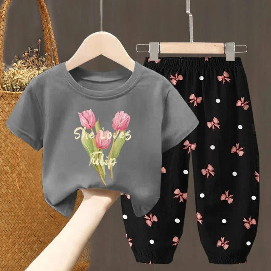 Summer Sets Children's Clothing Girls Kids Toddler Clothes Cute Fashion T-shirt Top Pants 2PCS Baby Girl Clothes - Masuh best bargains 