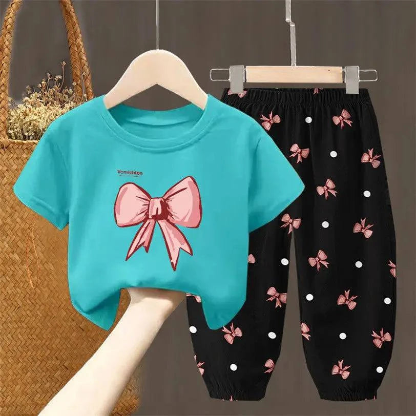 Summer Sets Children's Clothing Girls Kids Toddler Clothes Cute Fashion T-shirt Top Pants 2PCS Baby Girl Clothes - Masuh best bargains 