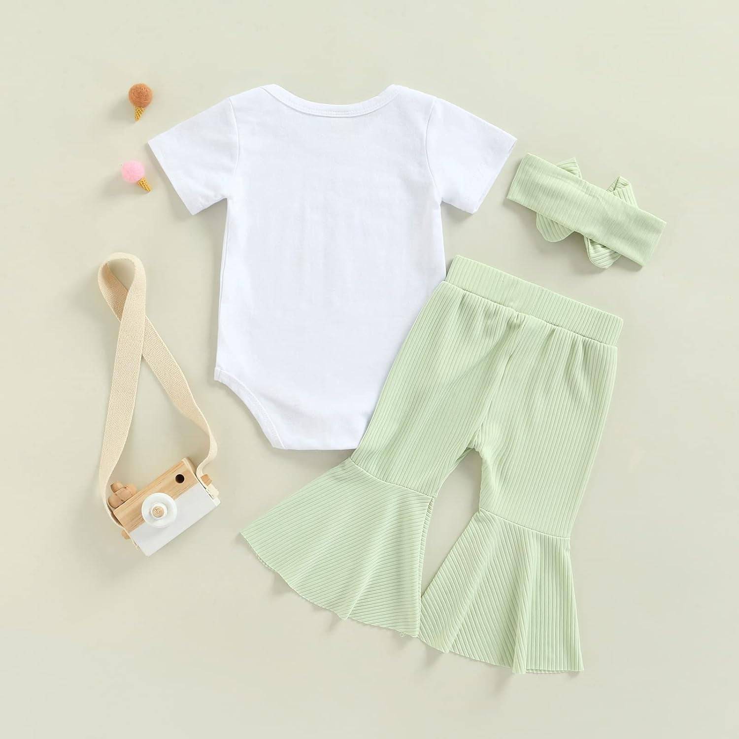 Newborn Baby Girls Clothes Cotton Suit Cute Baby Kid Infant Toddler Play Wear Fall Winter Rainbow Outfits (Short Sleeve & Green 1, 3-6 Months)