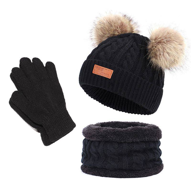 Kids Winter Beanie Hat Scarf Gloves Set Knit Warm - Masuh best bargains 