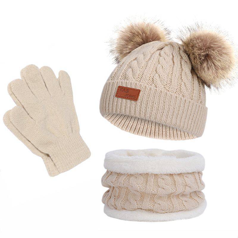 Kids Winter Beanie Hat Scarf Gloves Set Knit Warm - Masuh best bargains 