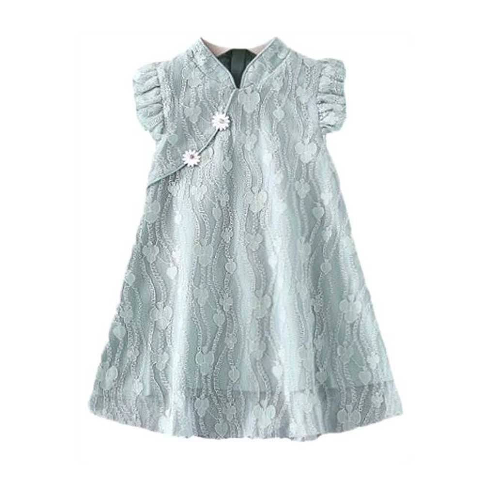 Green Summer Girls' Dress Ruffle Sleeve Chinese Style Cheongsam Dress Lace Princess Dress - Masuh best bargains 